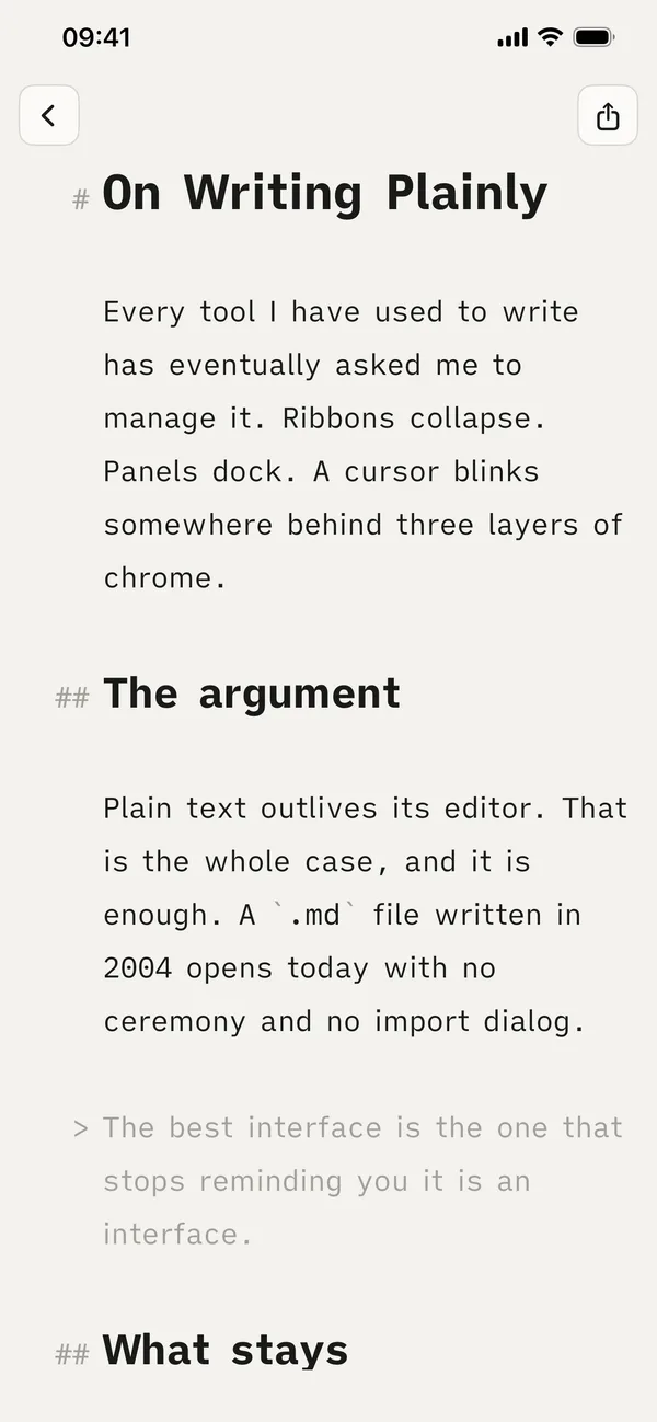 The Indenta editor on iPhone with a document open