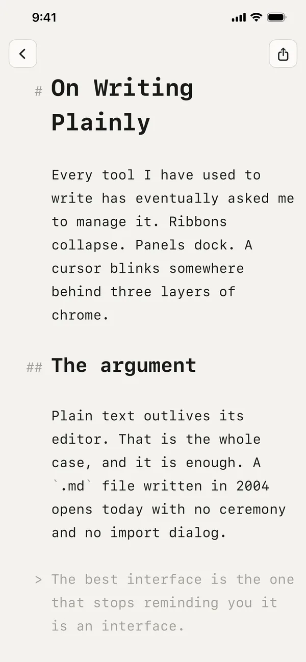 The Indenta editor on iPhone with a document open